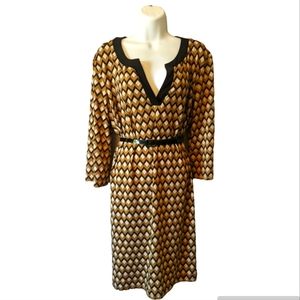 Emma & Michele Knee Length dress Abstract Print in Black Brown Tan Sz. XL